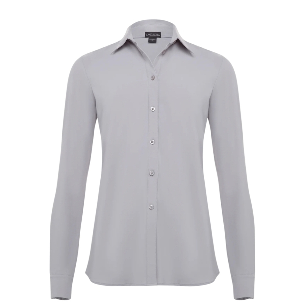 Ameliora Sullivan Relaxed Fit Button Down Long Sleeve Shirt Silver Gray! L